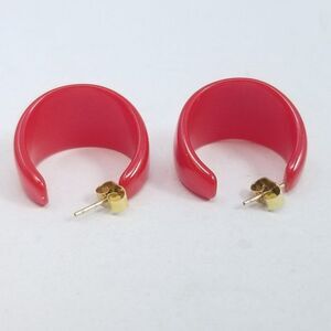 Vintage Cherry Red Plastic Wide Huggie Hoop Earrings, Studs, Retro Estate
